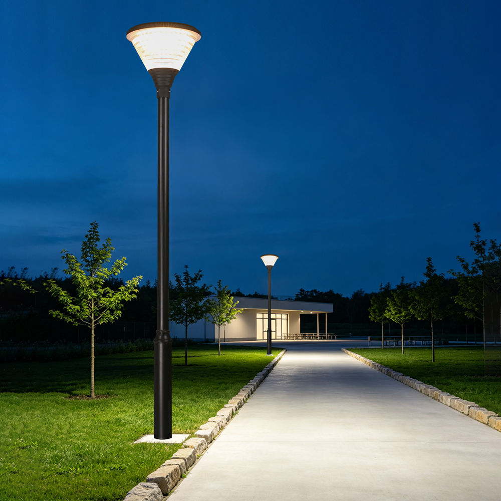 GGD001 garden lights beside a landscaped walkway