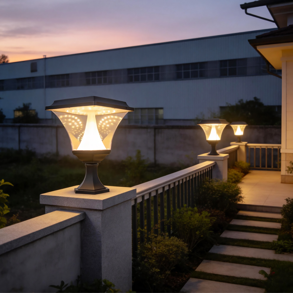 ZTD4205 pillar lights illuminating a residential boundary